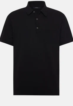Polo Di Maglia Nero In Cotone Crêpe