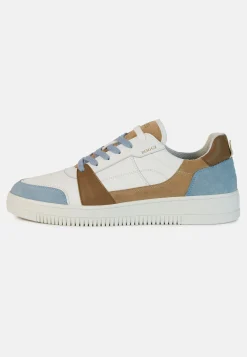 Sneakers In Pelle Beige Ed Azzurre