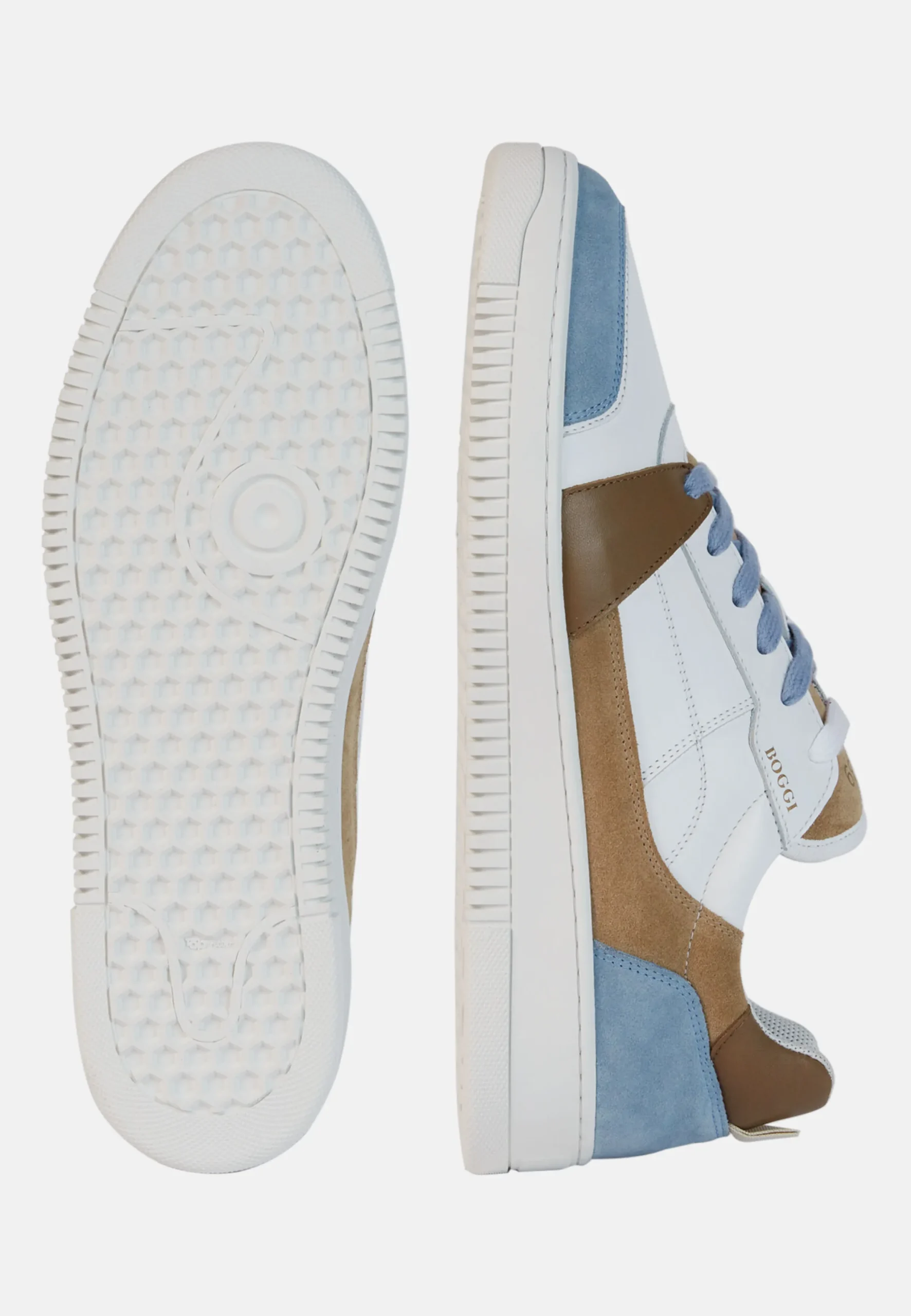 Sneakers In Pelle Beige Ed Azzurre