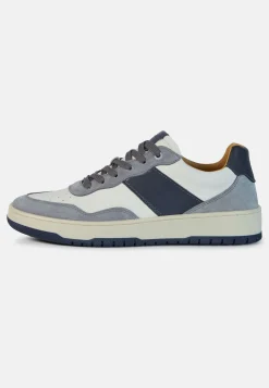 Sneakers In Pelle Grigie E Navy Blu
