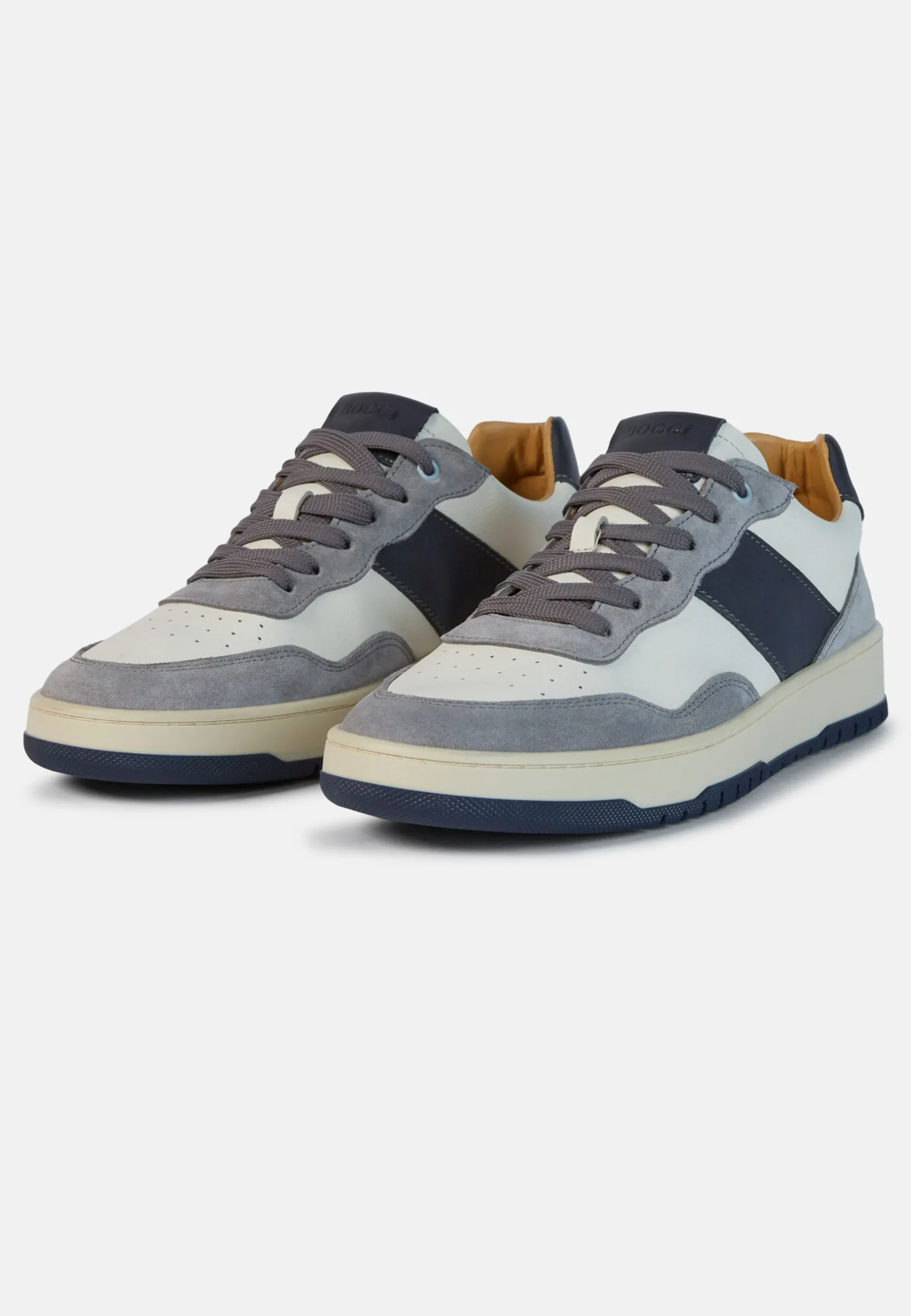 Sneakers In Pelle Grigie E Navy Blu