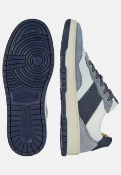 Sneakers In Pelle Grigie E Navy Blu