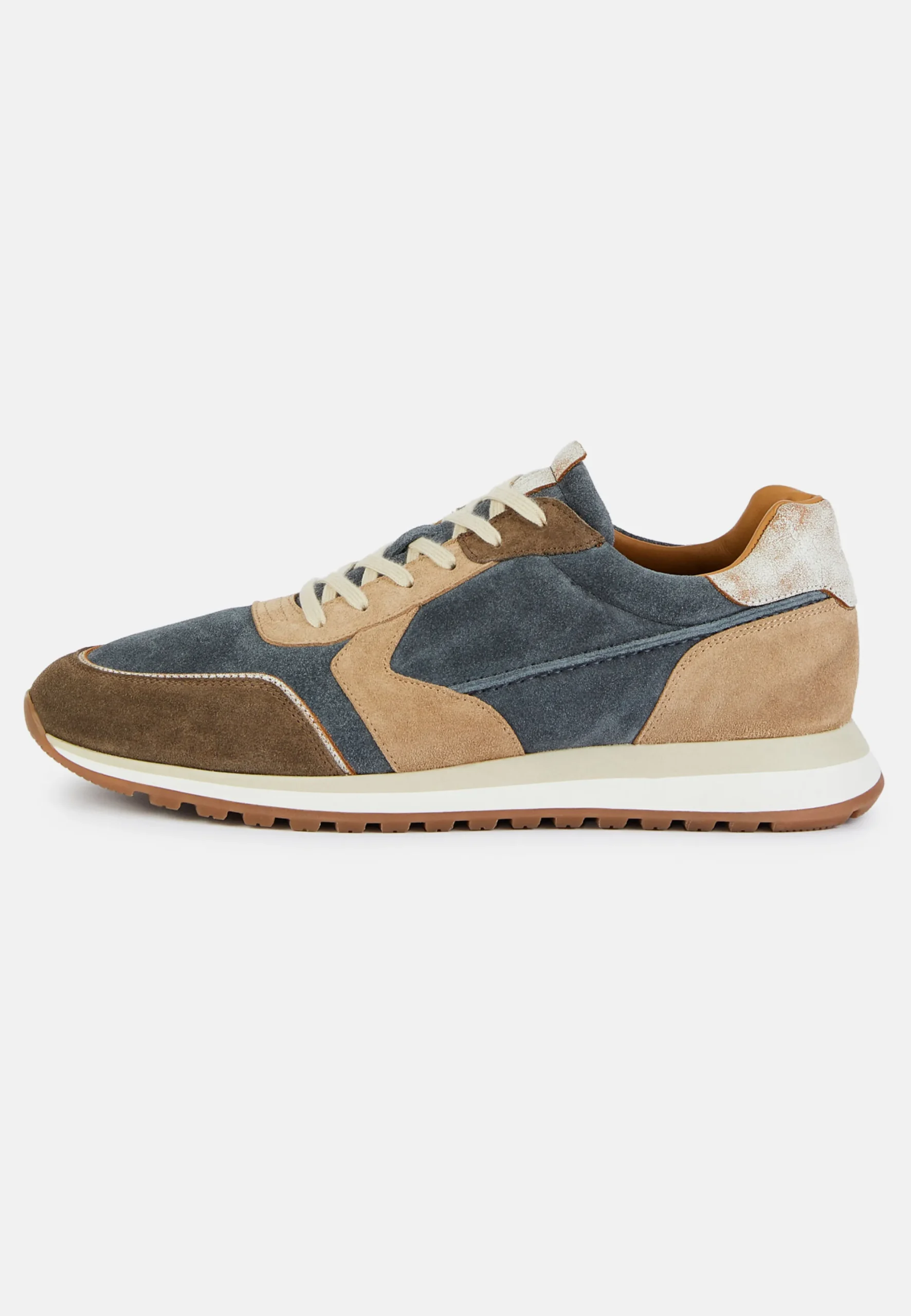 Sneakers In Pelle Scamosciata Azzurre E Beige
