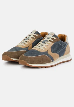 Sneakers In Pelle Scamosciata Azzurre E Beige