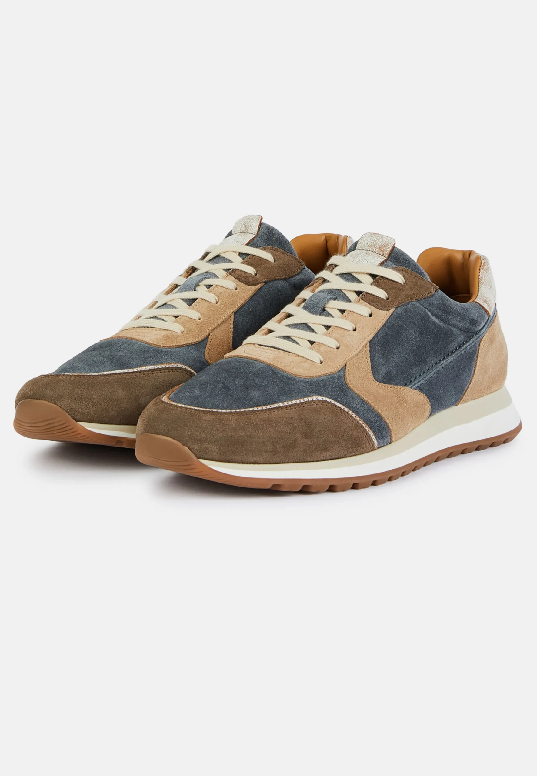 Sneakers In Pelle Scamosciata Azzurre E Beige