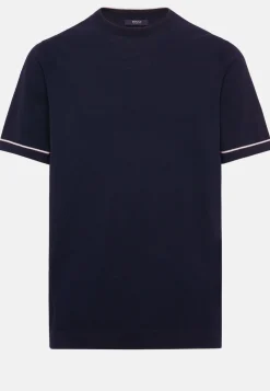 T-shirt Di Maglia Navy In Cotone Crêpe